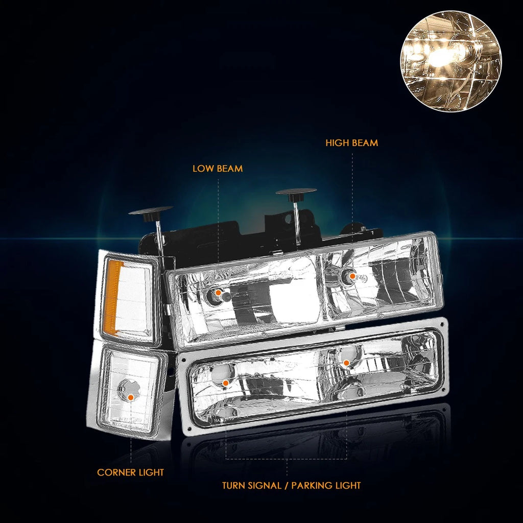 Clear Corner Chrome Headlight Lamps for Chevy Silverado/Avalanche (2003–2006)