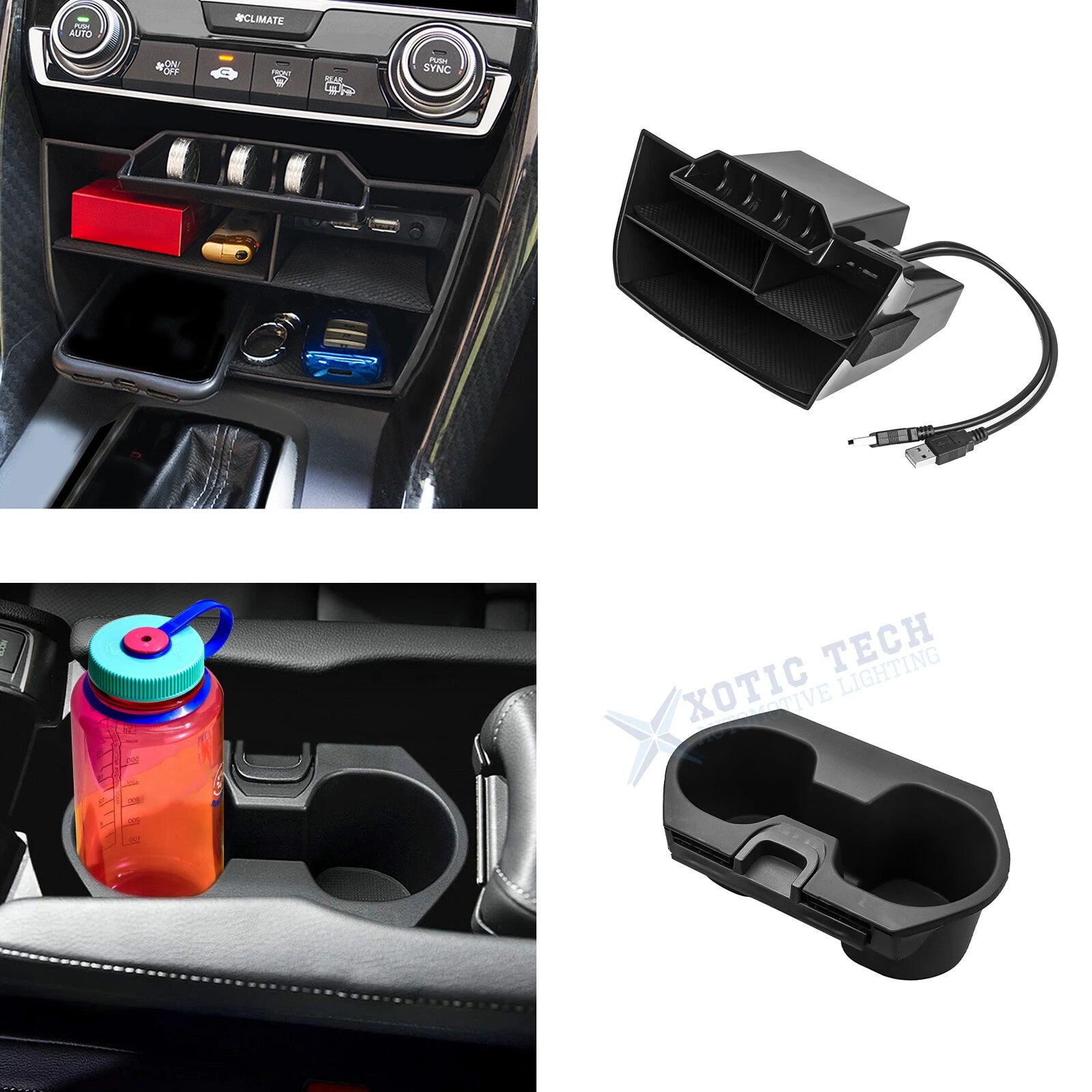 Console Storage Tray with USB Cable for Honda Civic (2016–2021)