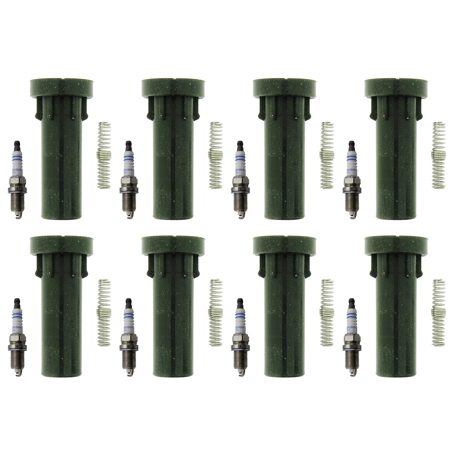 Set of 8 Bosch Platinum Spark Plugs & NGK Coil Boots for Dodge Durango (2008)
