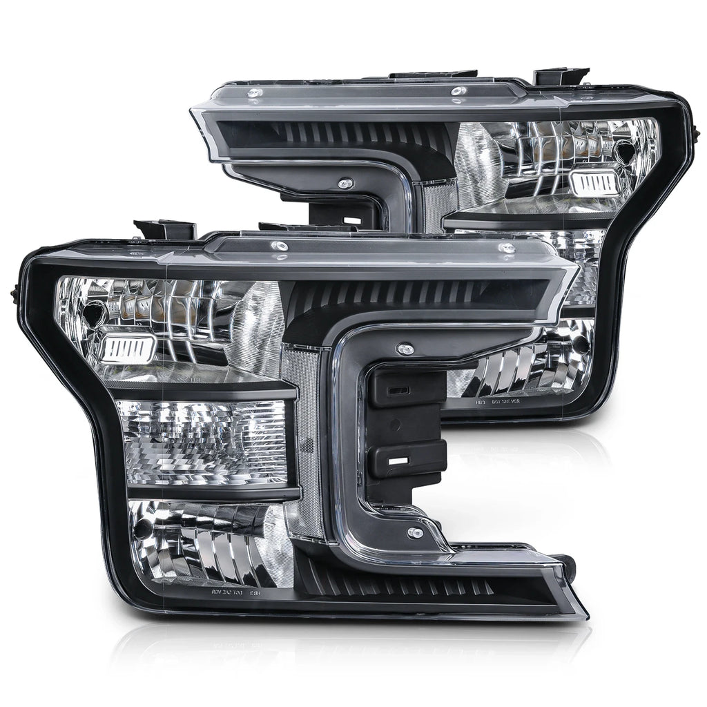 Pair Black Clear Corner Headlights for Ford F150 (2018–2020) Halogen
