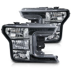 Pair Black Clear Corner Headlights for Ford F150 (2018–2020) Halogen