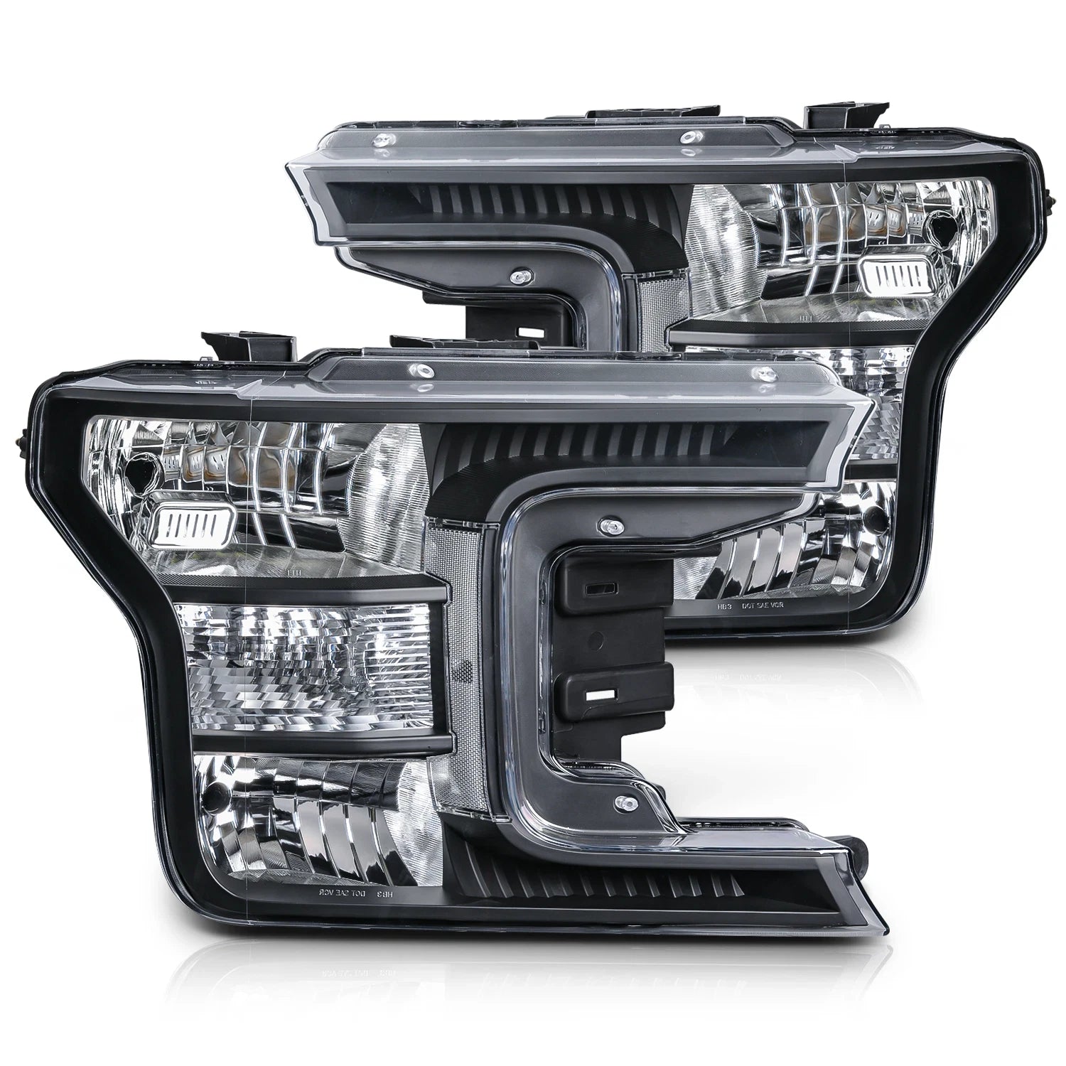 Pair Black Clear Corner Headlights for Ford F150 (2018–2020) Halogen
