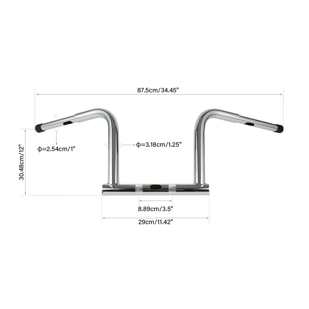 12" Chrome Rise Handlebar for Harley Dyna FXDB, Fat Bob FXDF (2006-2017)