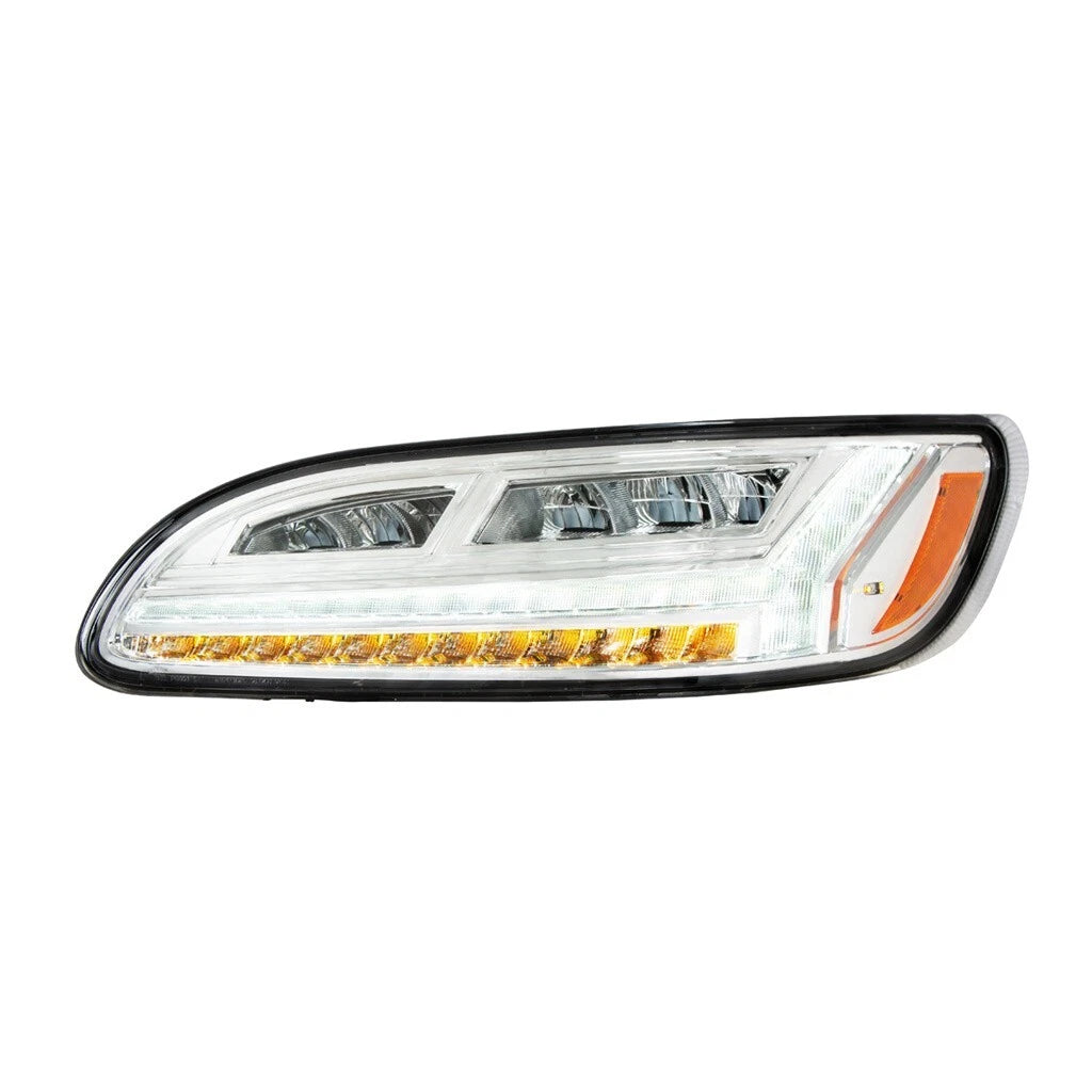 6 LED Headlights Chrome Pair with White Light Bar for Peterbilt 386 (2006–2016)