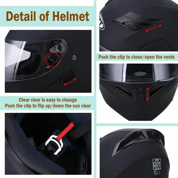 Bluetooth Modular Full Face Motorcycle Helmet for Men (DOT M-2XL)