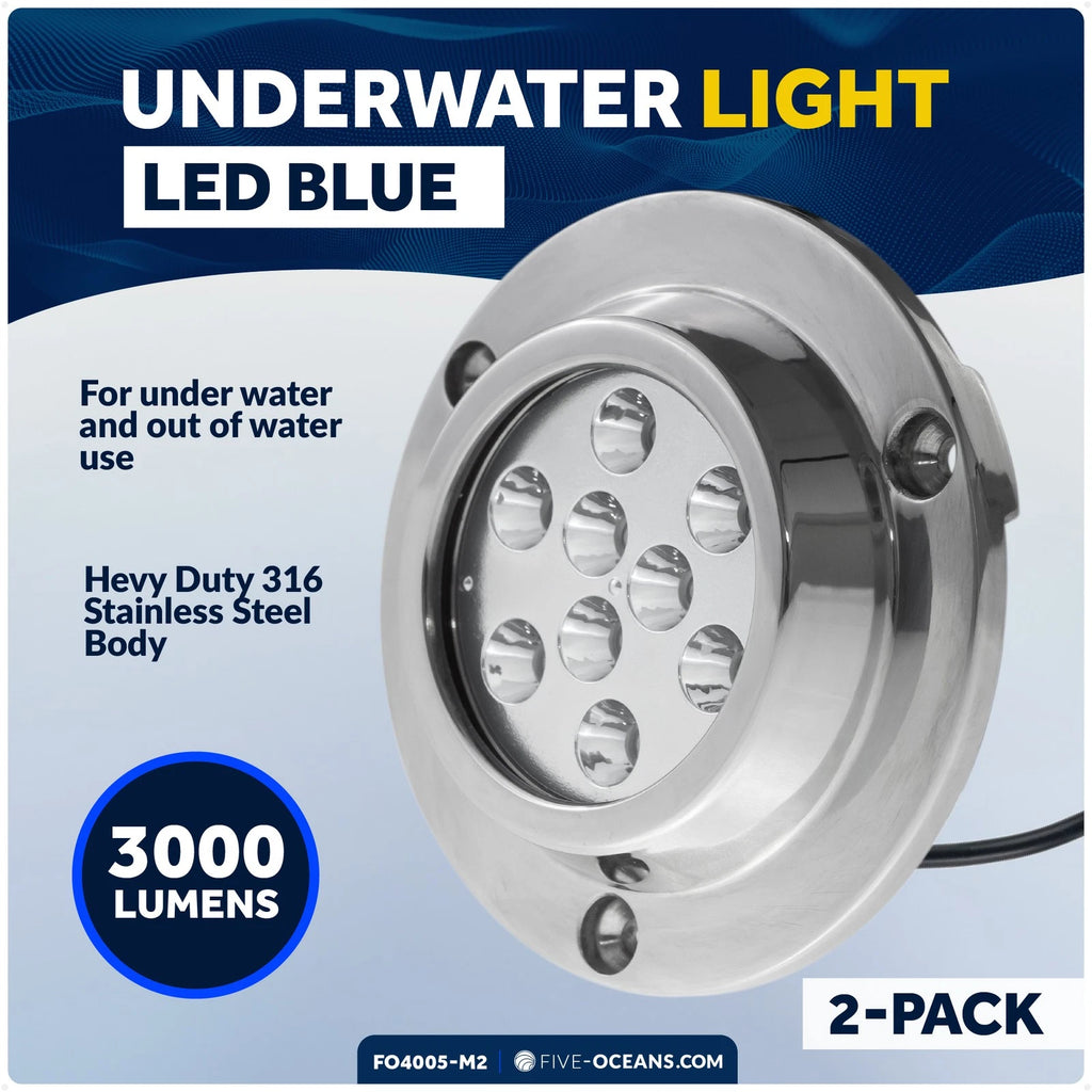 2X LED Transom Underwater Lights for Boat 12V - High Power Blue