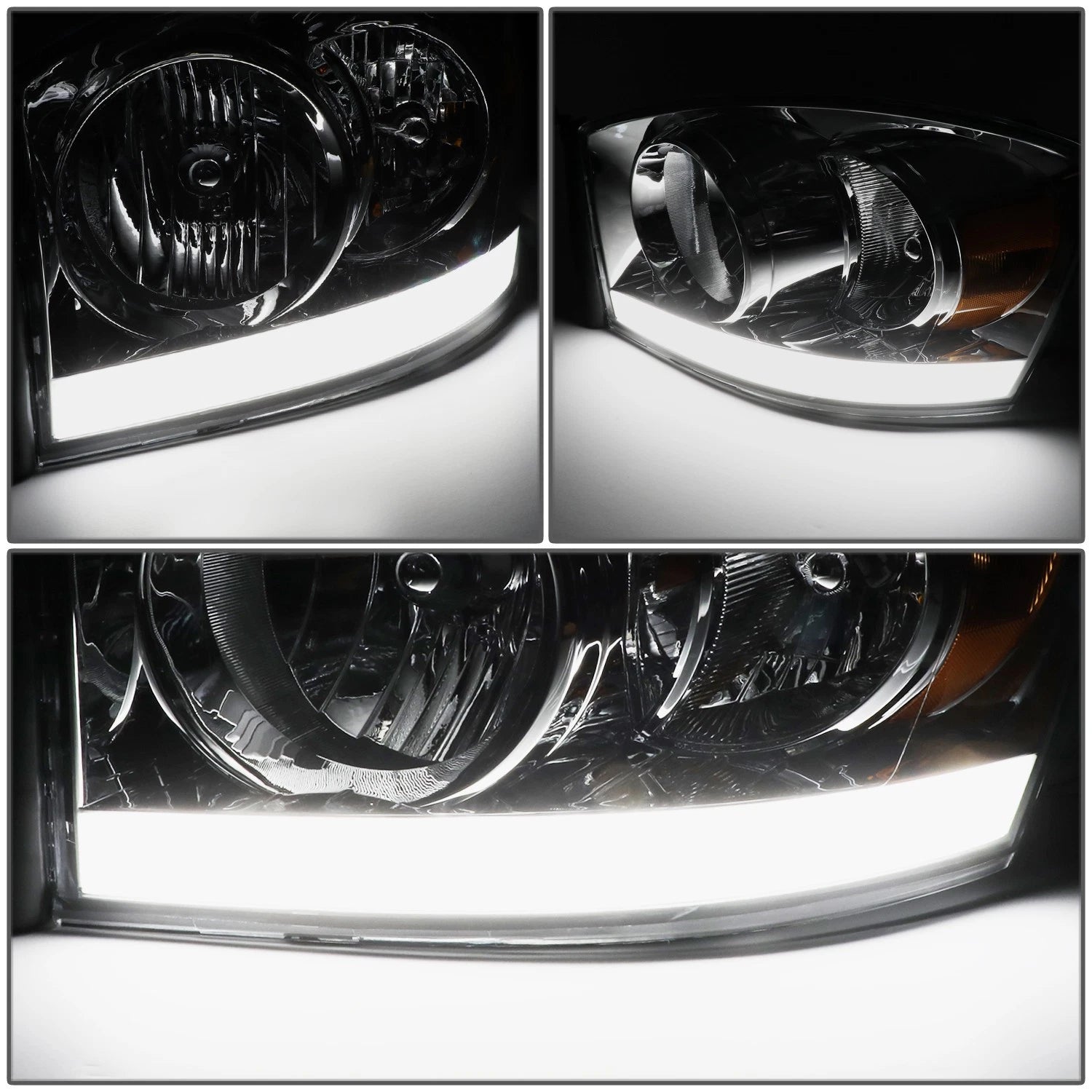 LED DRL Smoked/Amber Turn Signal Headlight for Dodge Ram 1500 (2006–2009)