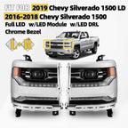 LED Headlight Set for Chevy Silverado 1500 (2016–2018) w/Module Chrome