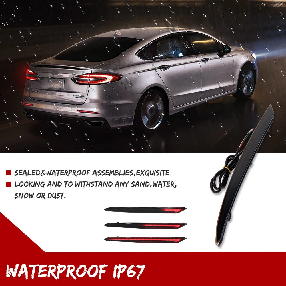 2X LED Rear Bumper Reflector Brake Tail Light for Ford Fusion (2019–2022)