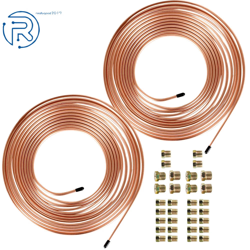 2PC 25 Foot Copper Nickel Brake Line Tubing Kit for Universal Applications