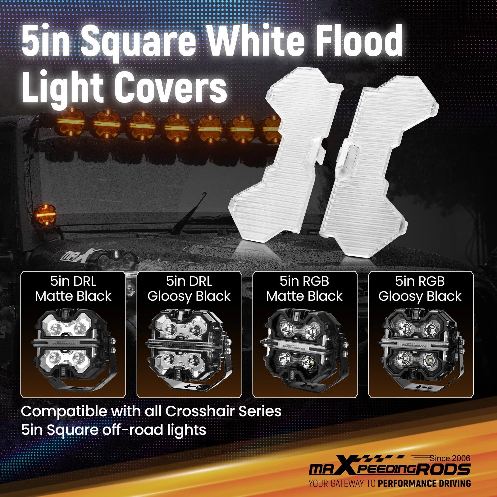 Set of 4 Square LED Light Guards for maXpeedingrods 5" Driving Lights