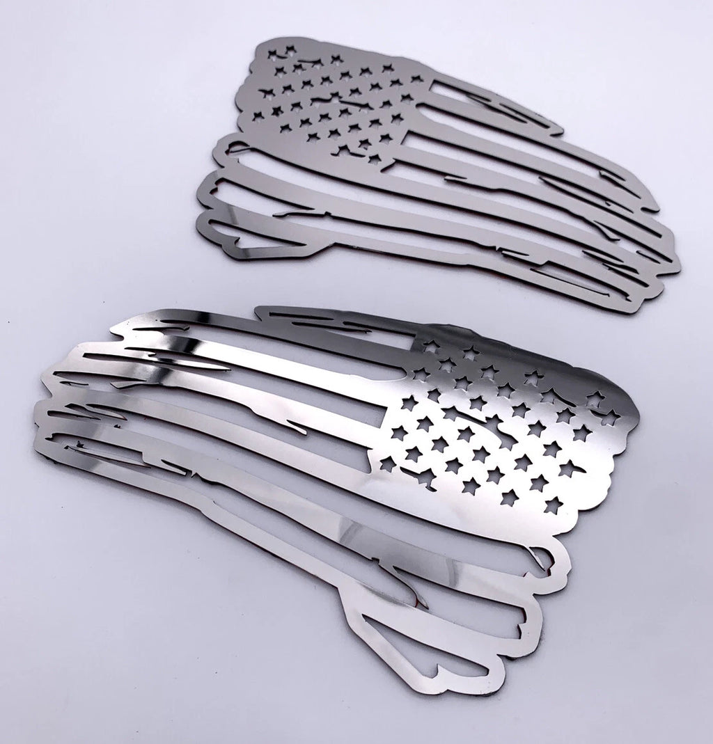 Polished Stainless Emblem Pair for American Flag Decals 6 x 3.5 (Universal)