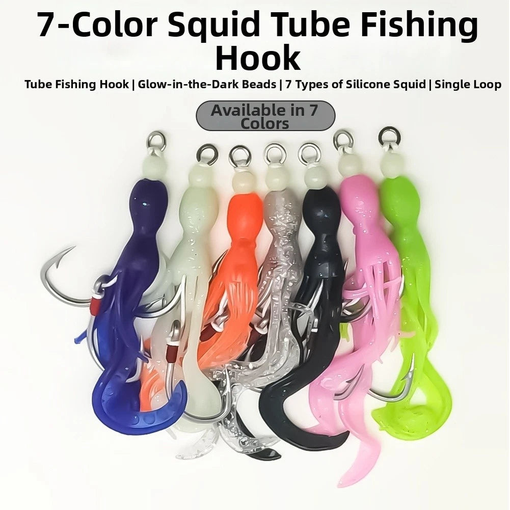 6/0 Silicone Squid Hook for Saltwater Fishing Lure with Glow Beads