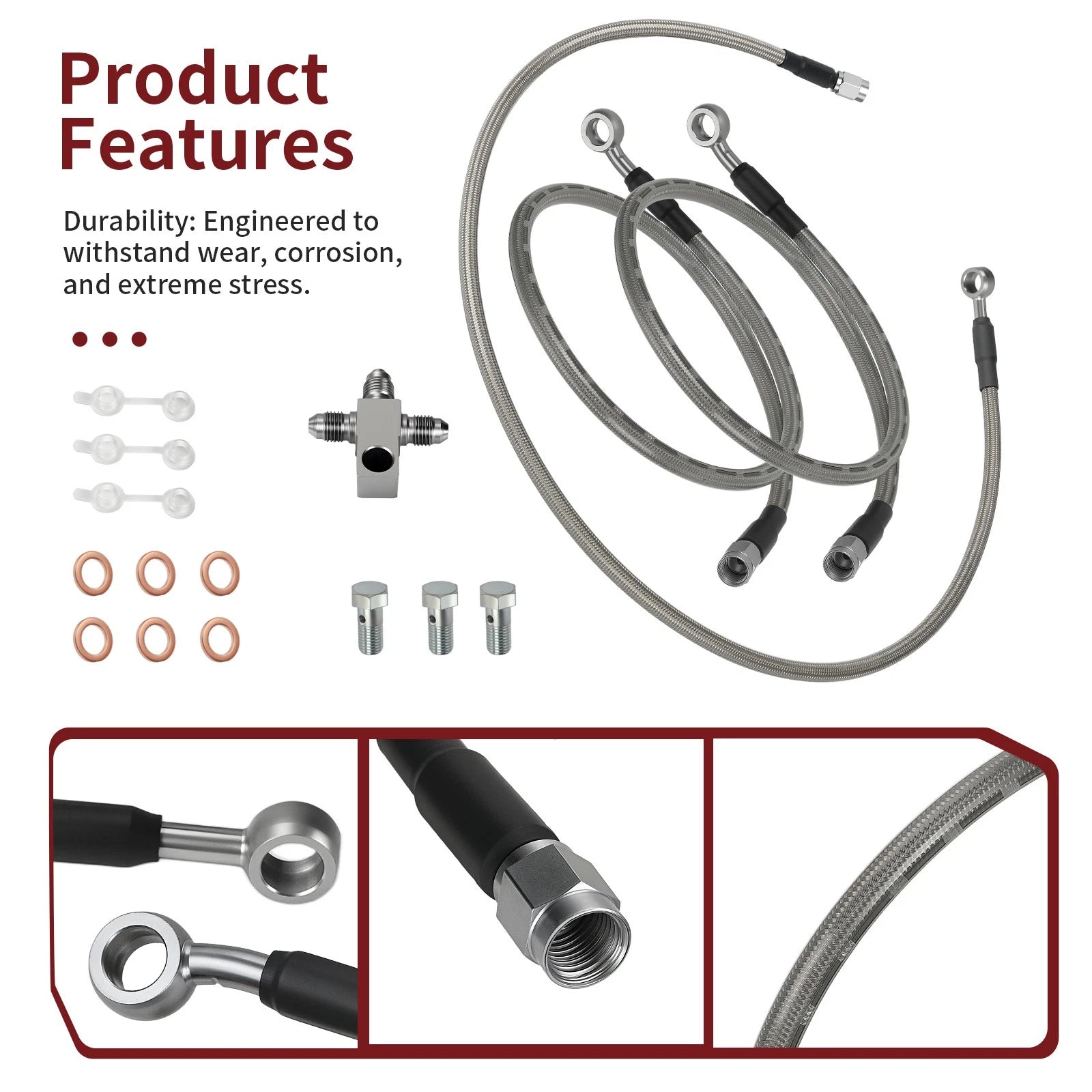3 Stainless Braided Brake Lines for Arctic Cat DVX 400 (2004) 3406-044 3406-117