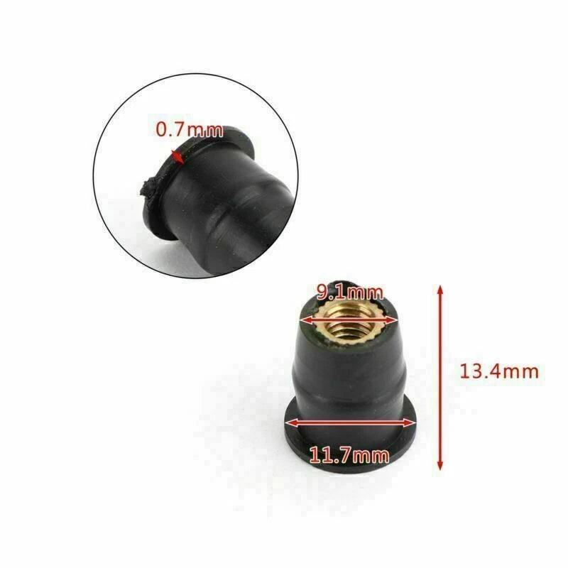 Set of 100 Rubber Well Nuts for Windscreen & Fairing 10-32 M5 3/8"