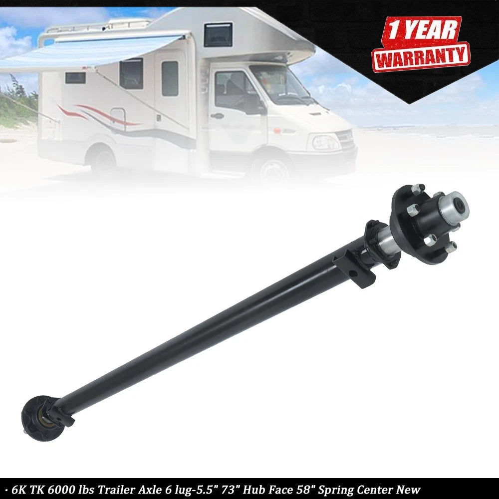 6K Trailer Axle for 6 Lug Vehicles (73" Hub Face, 58" Spring Center)
