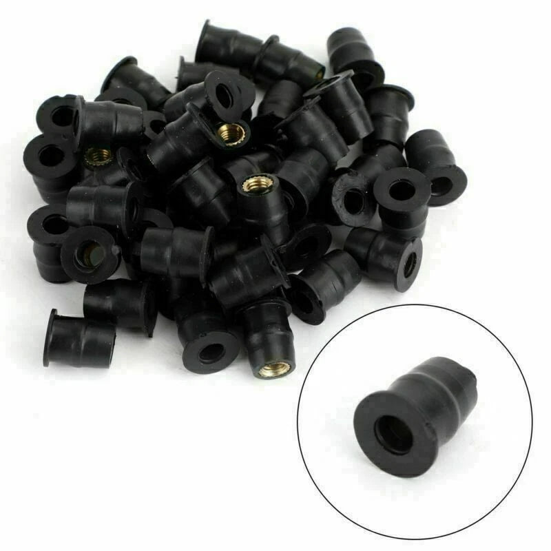 Set of 50 Rubber Well Nuts for M5 Windscreen & Fairing (10mm, 3/8)