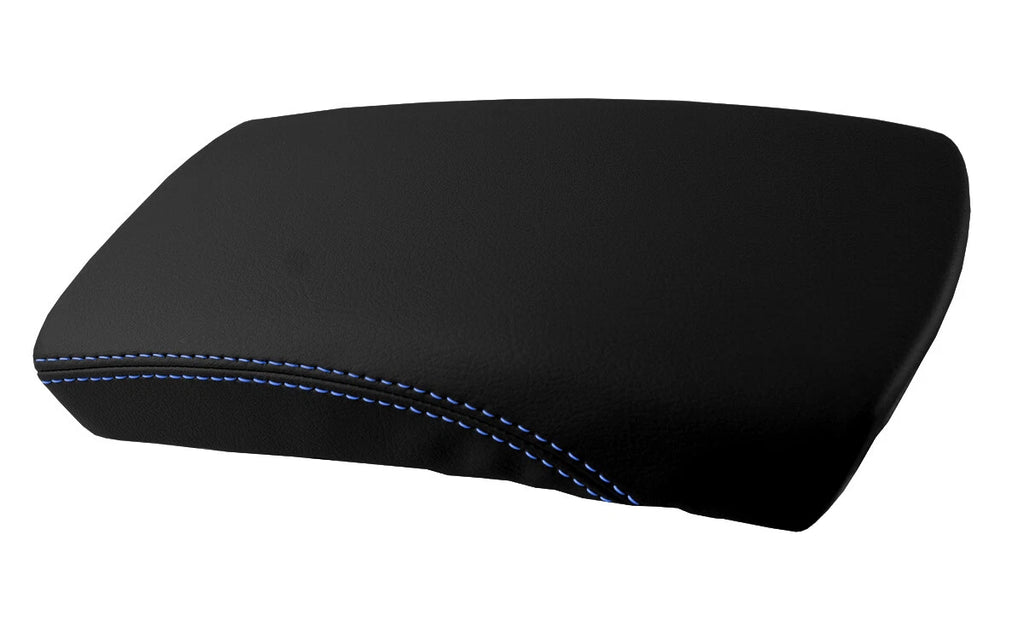 Leather Console Lid Armrest Cover for Nissan Rogue (2014–2016) Blue Stitch