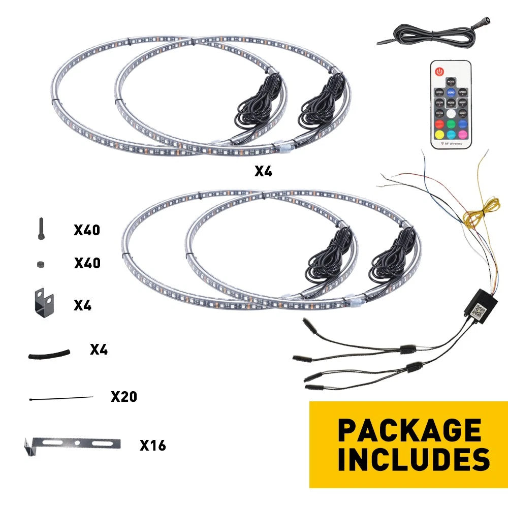 Set of 4 Double Row Wheel LED Ring Lights for Universal Fit