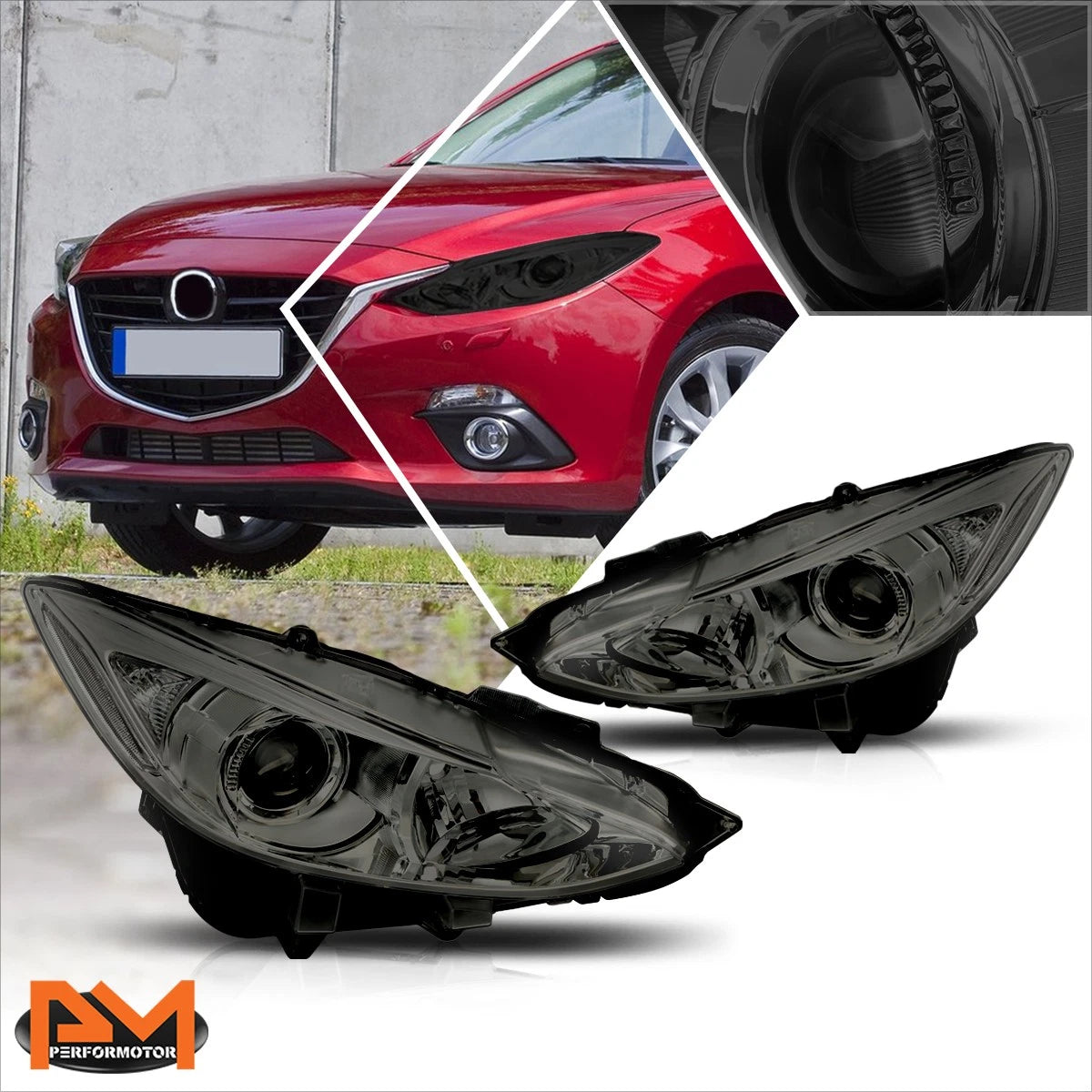 Projector Headlight for Mazda 3 (2014–2016) Smoked Lens Clear Corner