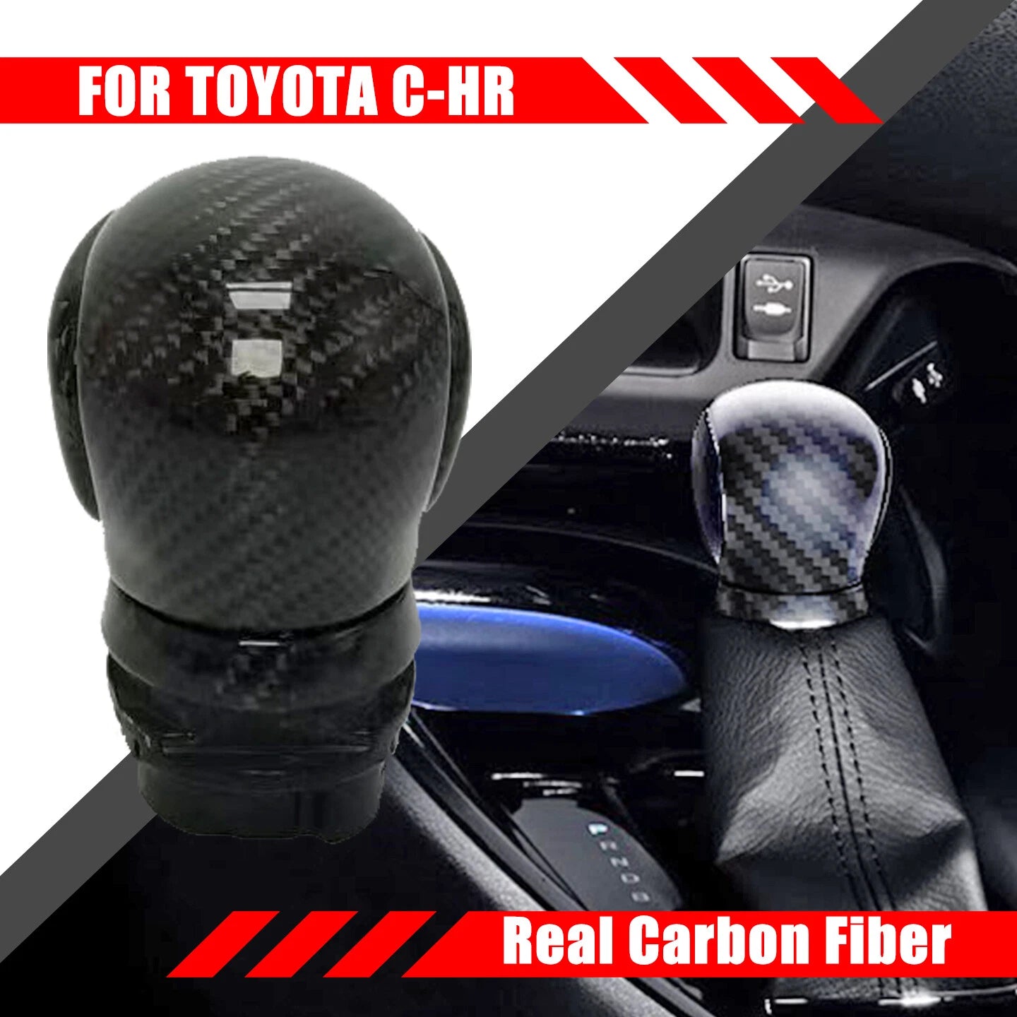 Real Carbon Fiber Gear Shift Knob for Toyota C-HR (2019–2023)