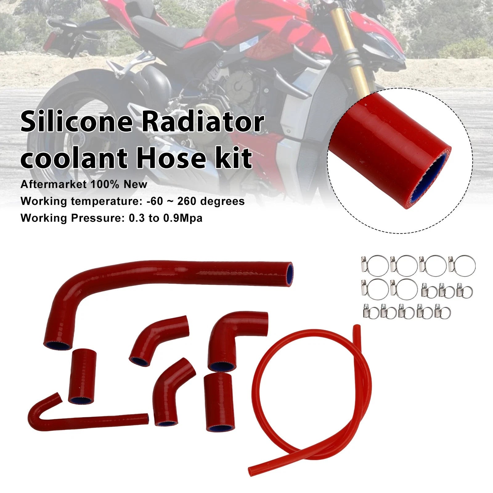 Silicone Radiator Coolant Hose for Ducati Streetfighter V4 V4S (2020–2025) Red#35