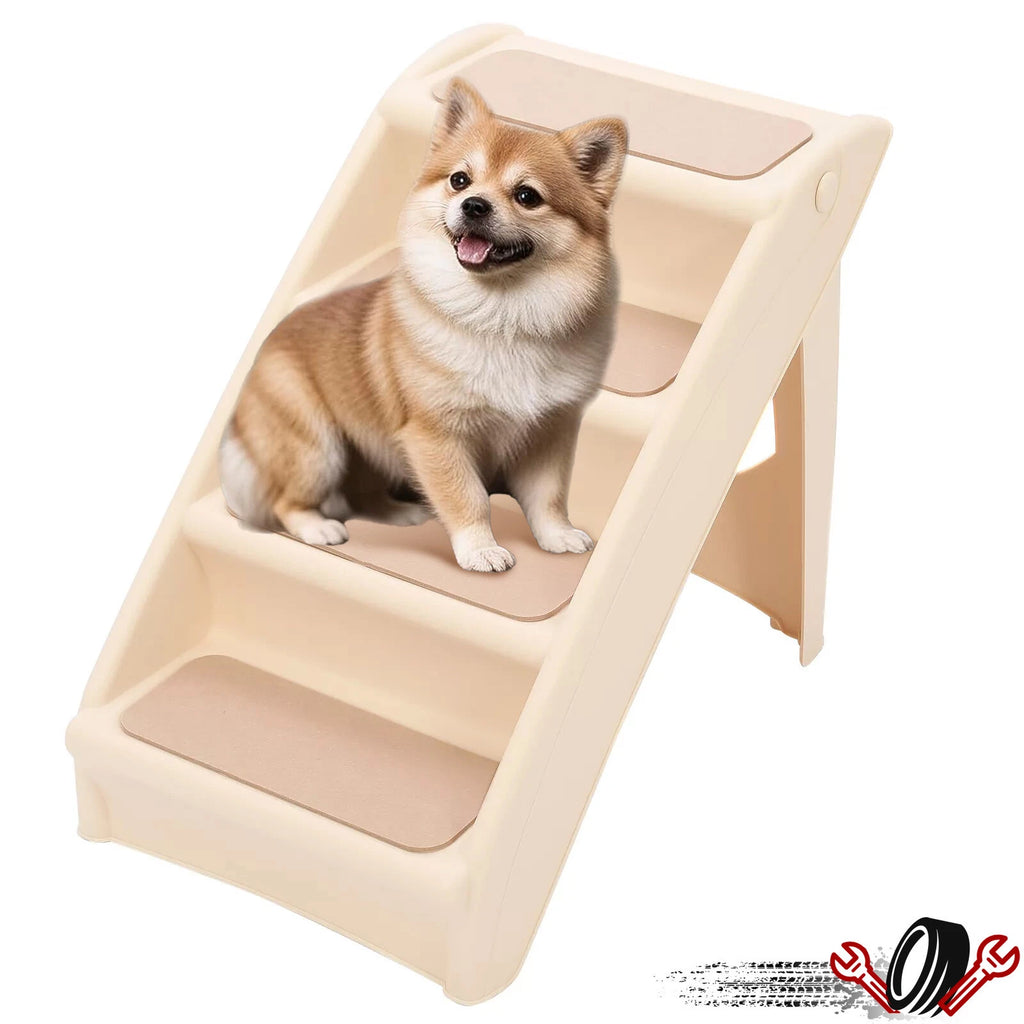Foldable Pet Stairs for High Bed - 4 Non-slip Steps with Support Frame