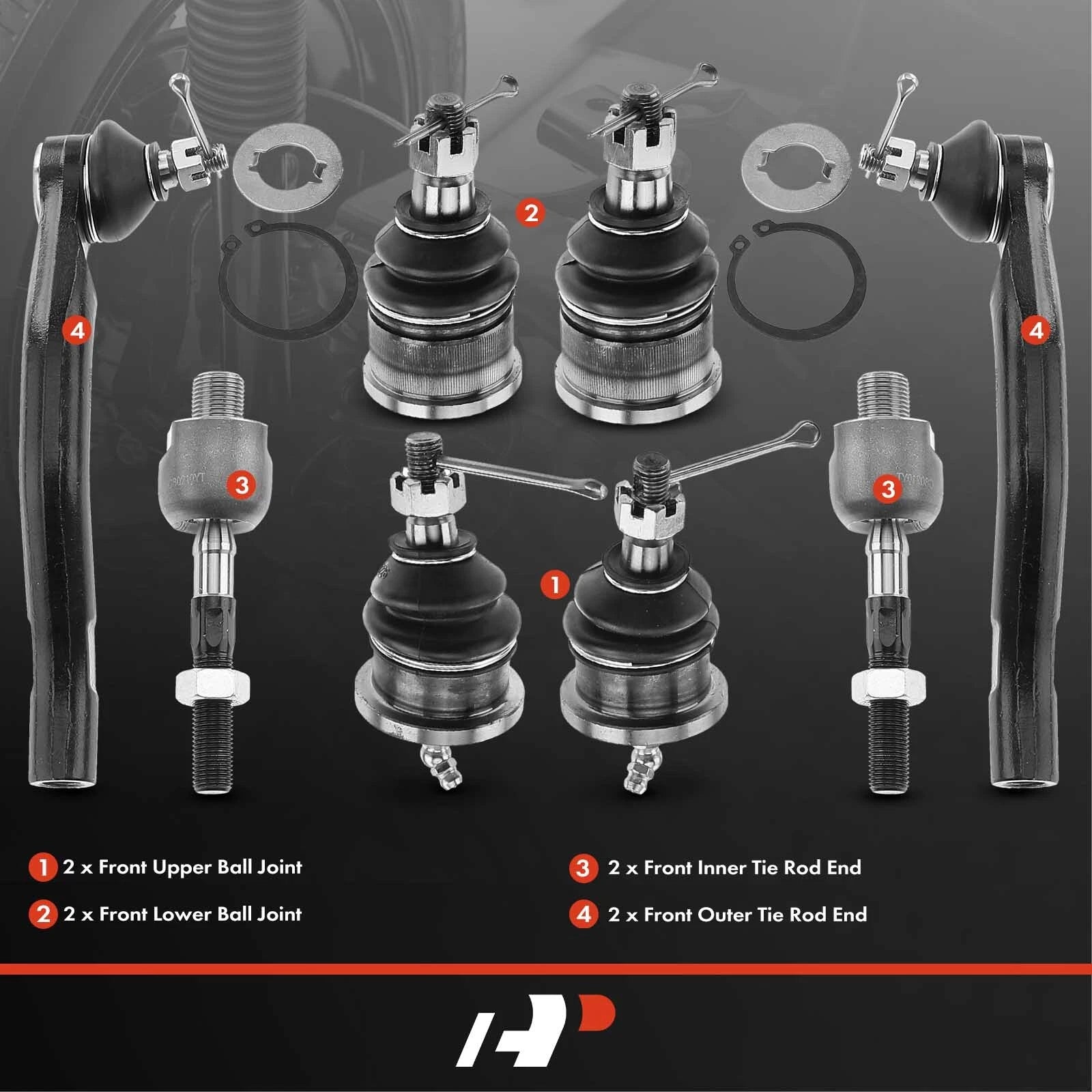 Set of 8 Front Ball Joints & Tie Rod Ends for Honda Accord (2003–2007) Acura TSX