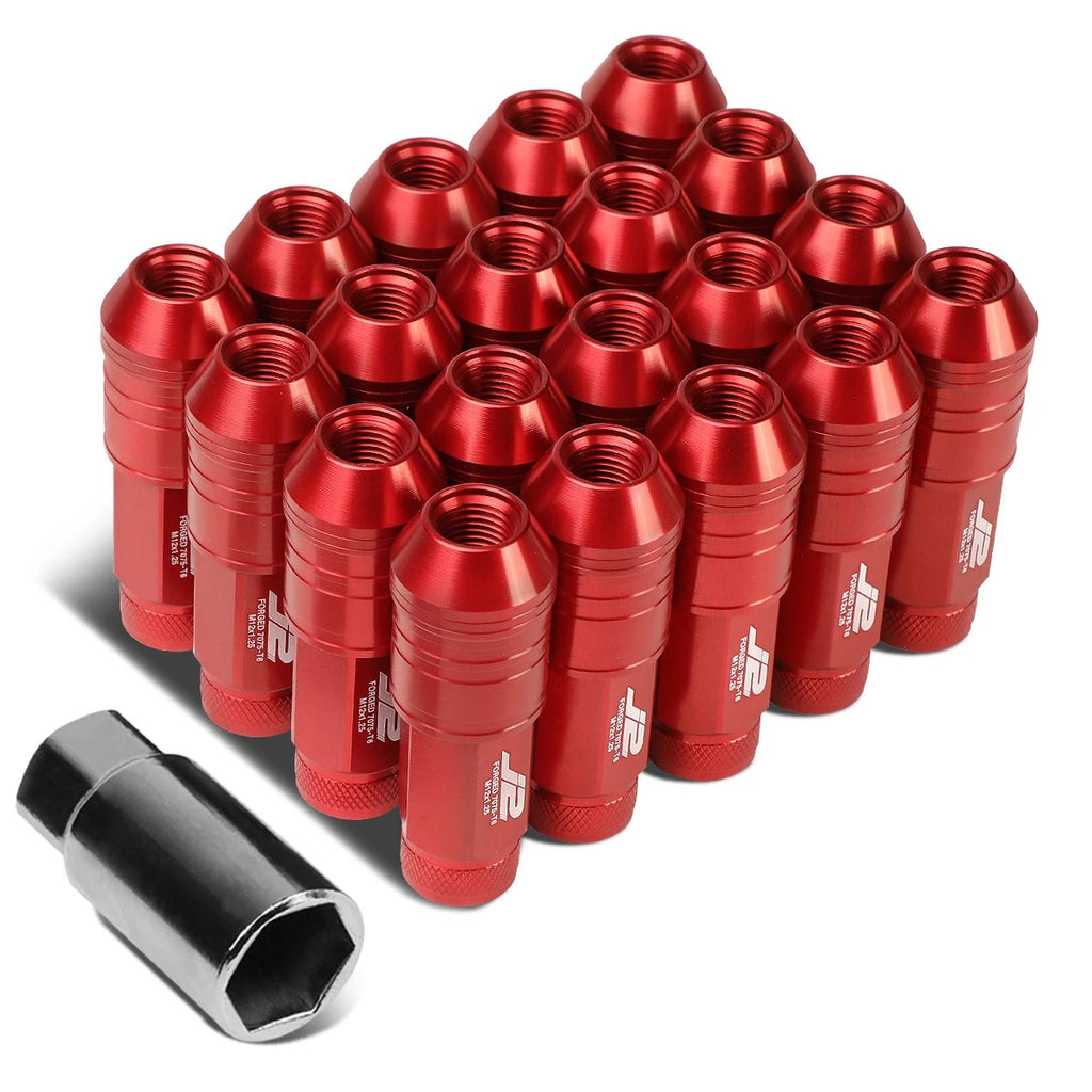 20Pcs J2 7075 Forged Aluminum M12x1.25 Open-End Lug Nut Kit w/ Adapter Red