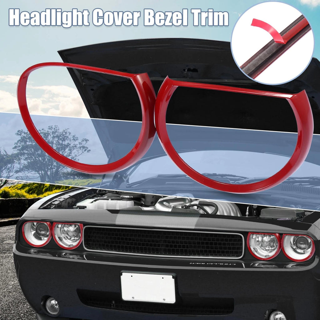 Set of 4 Red Headlight Cover Trim Rings for Dodge Challenger (2015–2021)