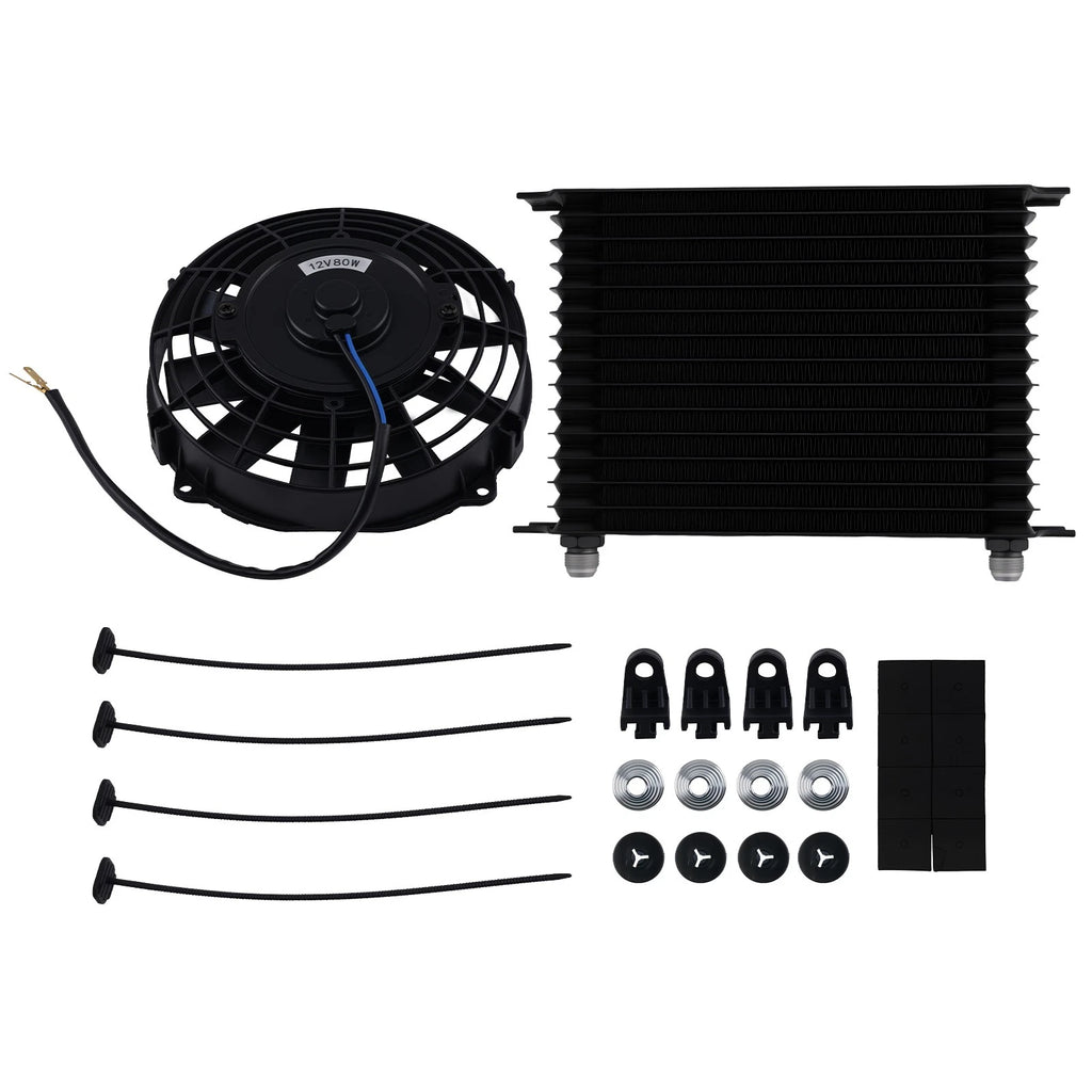 15-Row 10AN Oil Cooler with 7" Fan for Universal Modified Vehicles