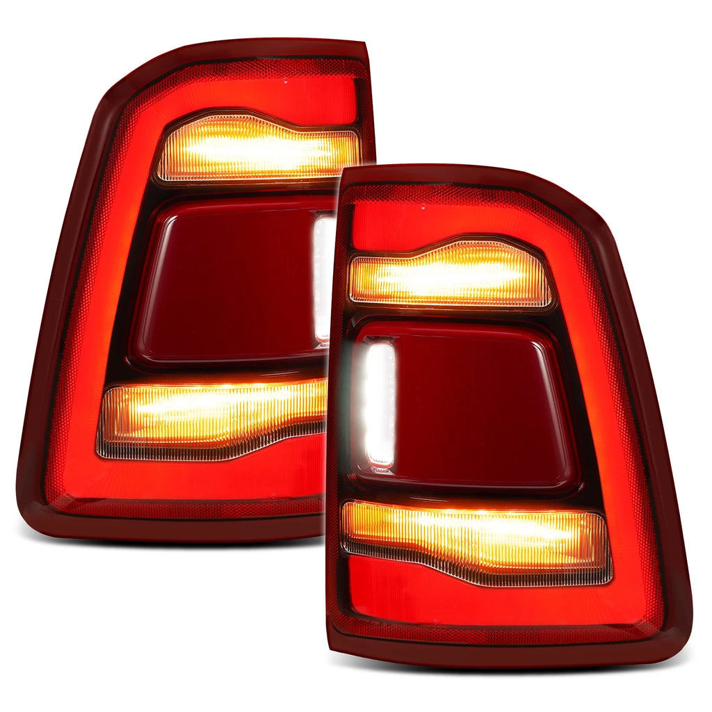 Pair LED Tail Lights for RAM 1500 (2019–2024) Chrome Trim Brake Lamps