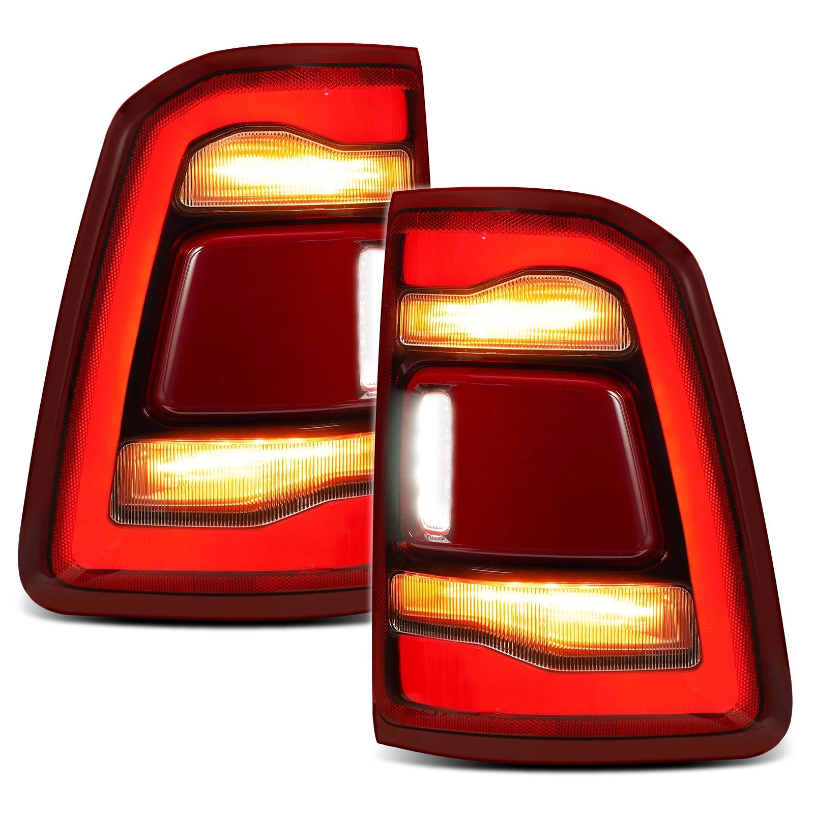 Pair LED Tail Lights for RAM 1500 (2019–2024) Chrome Trim Brake Lamps