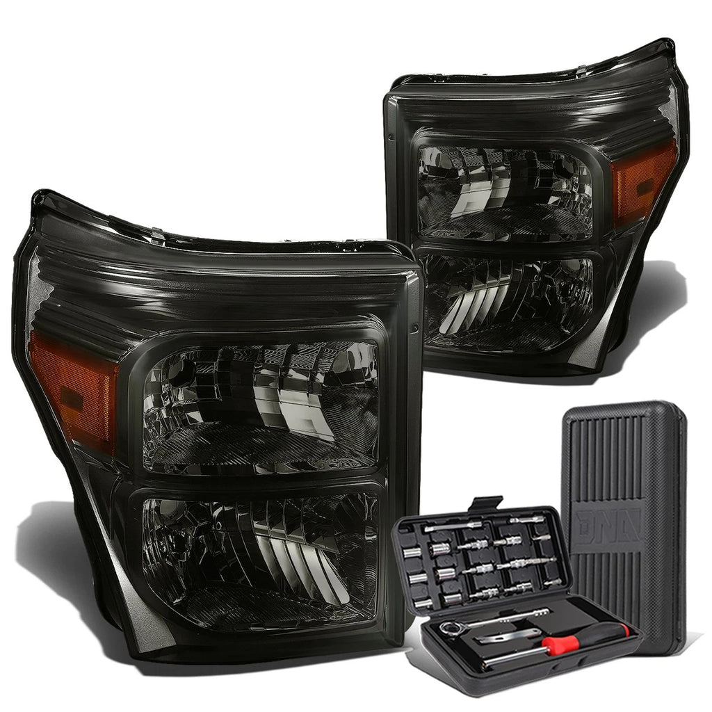 Pair of Smoked/Amber Corner Headlight Lamps for Ford Super Duty (2011–2016)