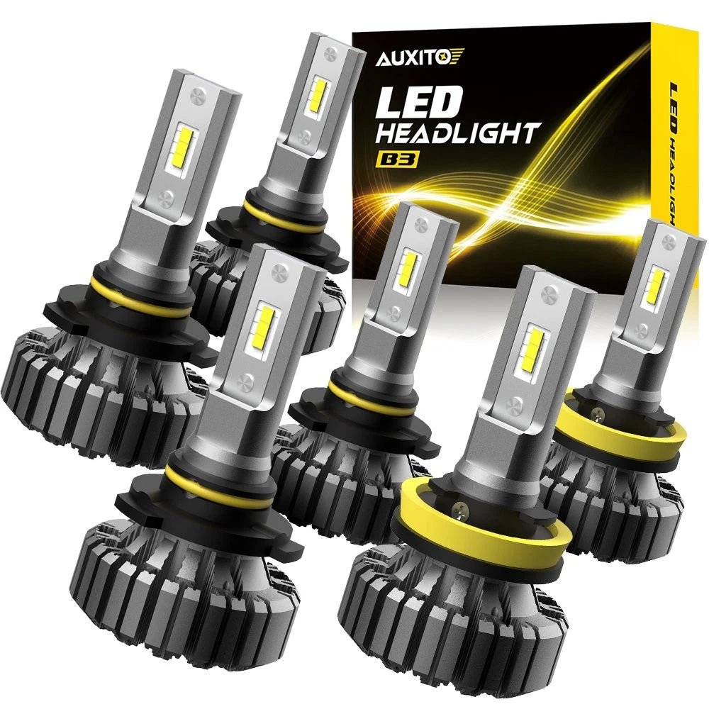 Set of 2 9005 H11 6500K LED Fanless Headlight Bulbs for High Low Beam
