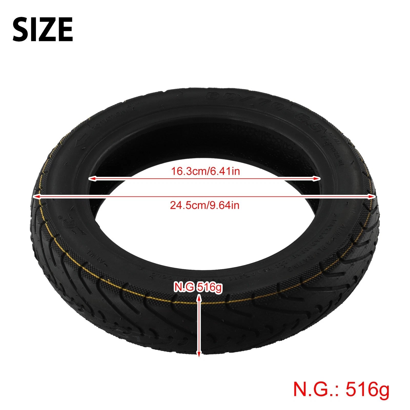 Tubeless Tire for Electric Scooter 60/70-6.5 (24524555mm) Black