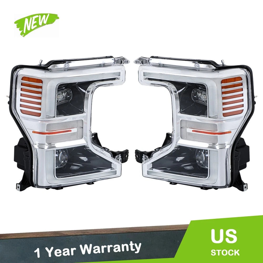 LED Headlights for Ford F250 F350 (2020–2022) LH+RH Clear Lens Chrome