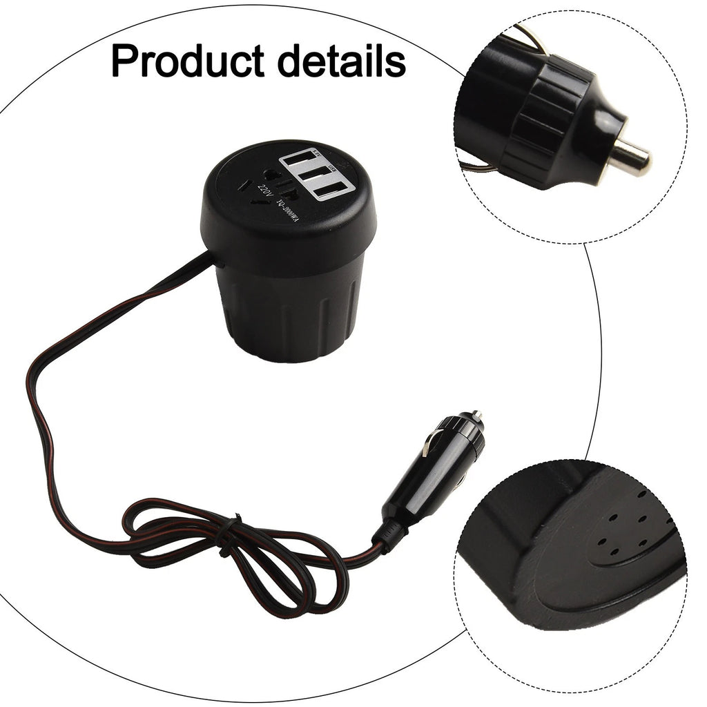 150W Car Power Inverter DC 12V/24V to 220V AC for Cup Holder Charger
