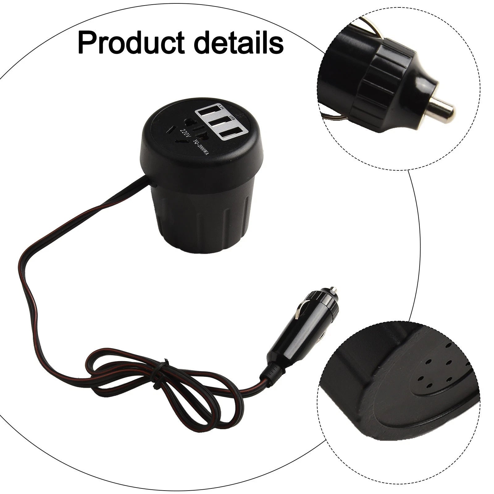 150W Car Power Inverter DC 12V/24V to 220V AC for Cup Holder Charger