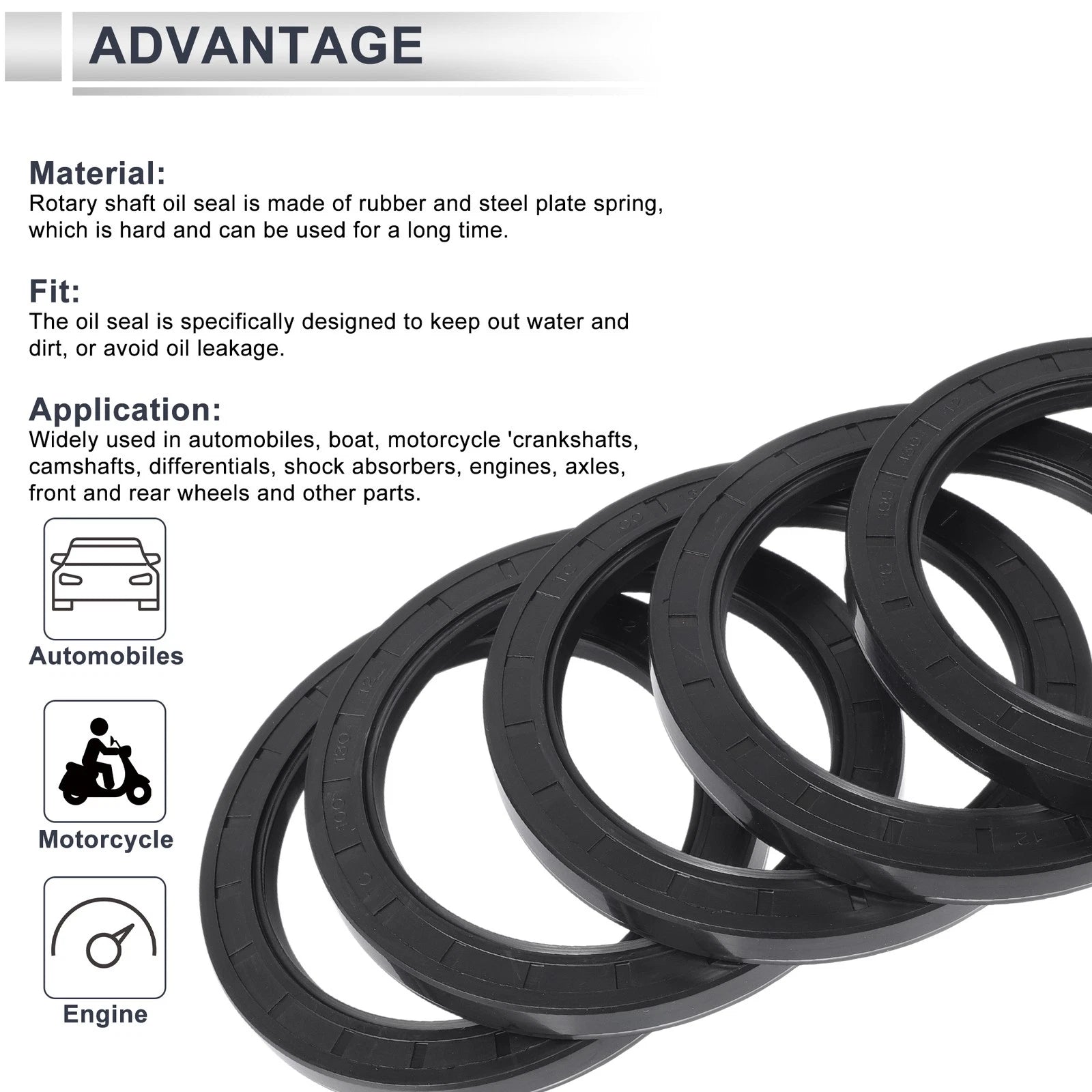 Set of 5 Oil Seal Rotary Shaft Seal NBR Rubber 100x130x12mm