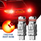 2X AUXITO 3157 3156 Red LED Brake Tail Stop Signal Light Bulb
