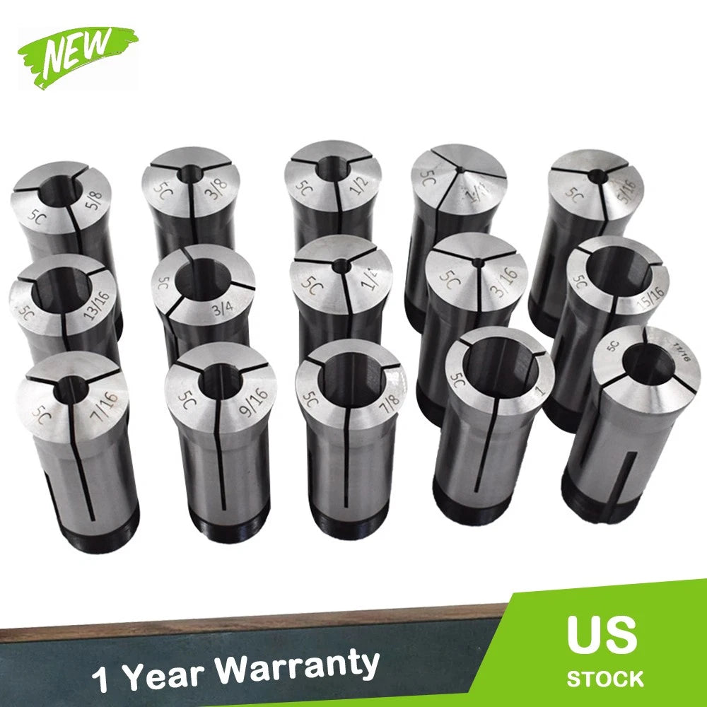 Set of 15 High Precision 5C Round Collets for TIR 0.0005" Capacity