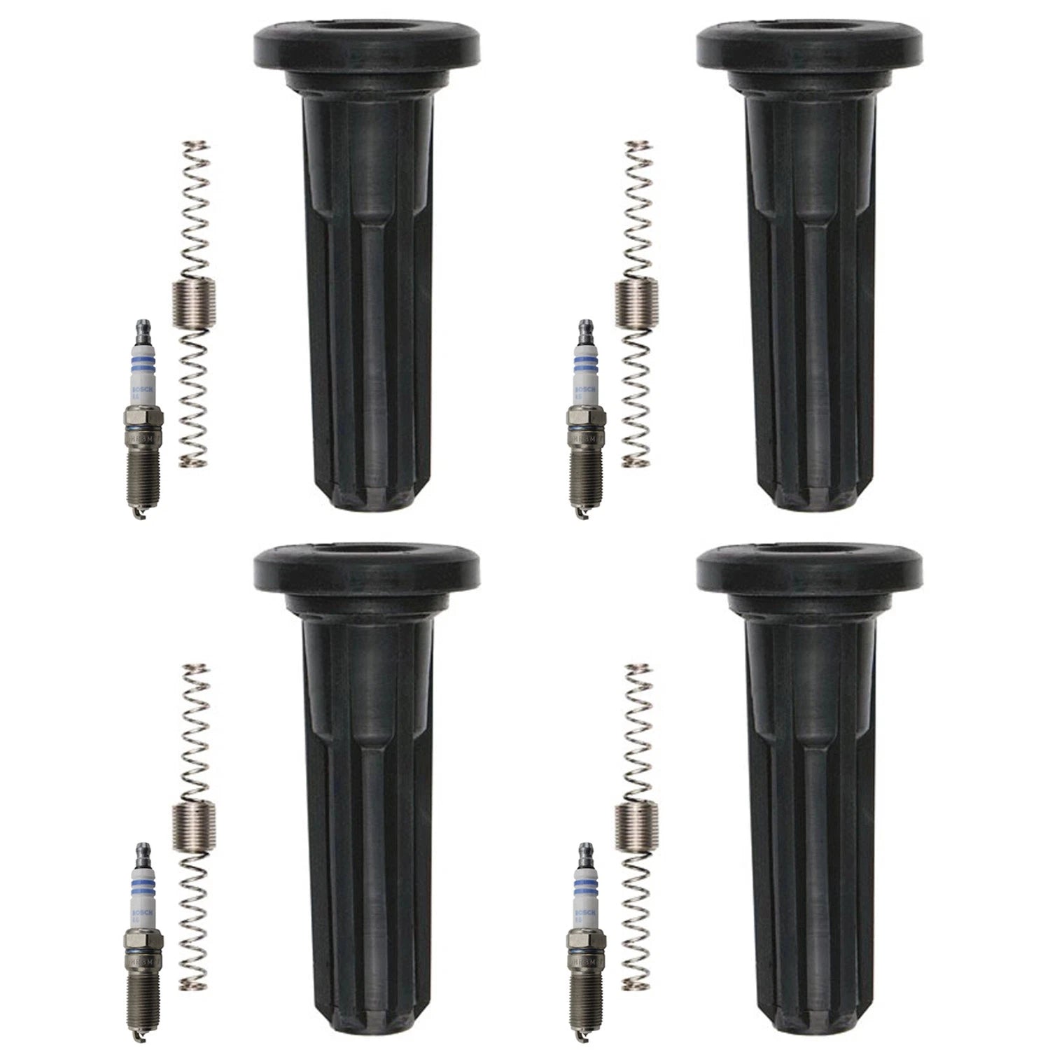 Set of 4 Bosch Double Platinum Spark Plugs & Denso Ignition Coil Boot Kit for Colorado
