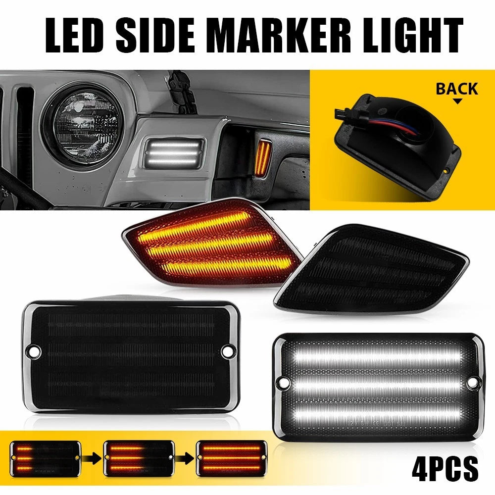 Set of 4 Smoked Lens LED Side Marker Lights for Jeep Wrangler TJ (1997–2006)