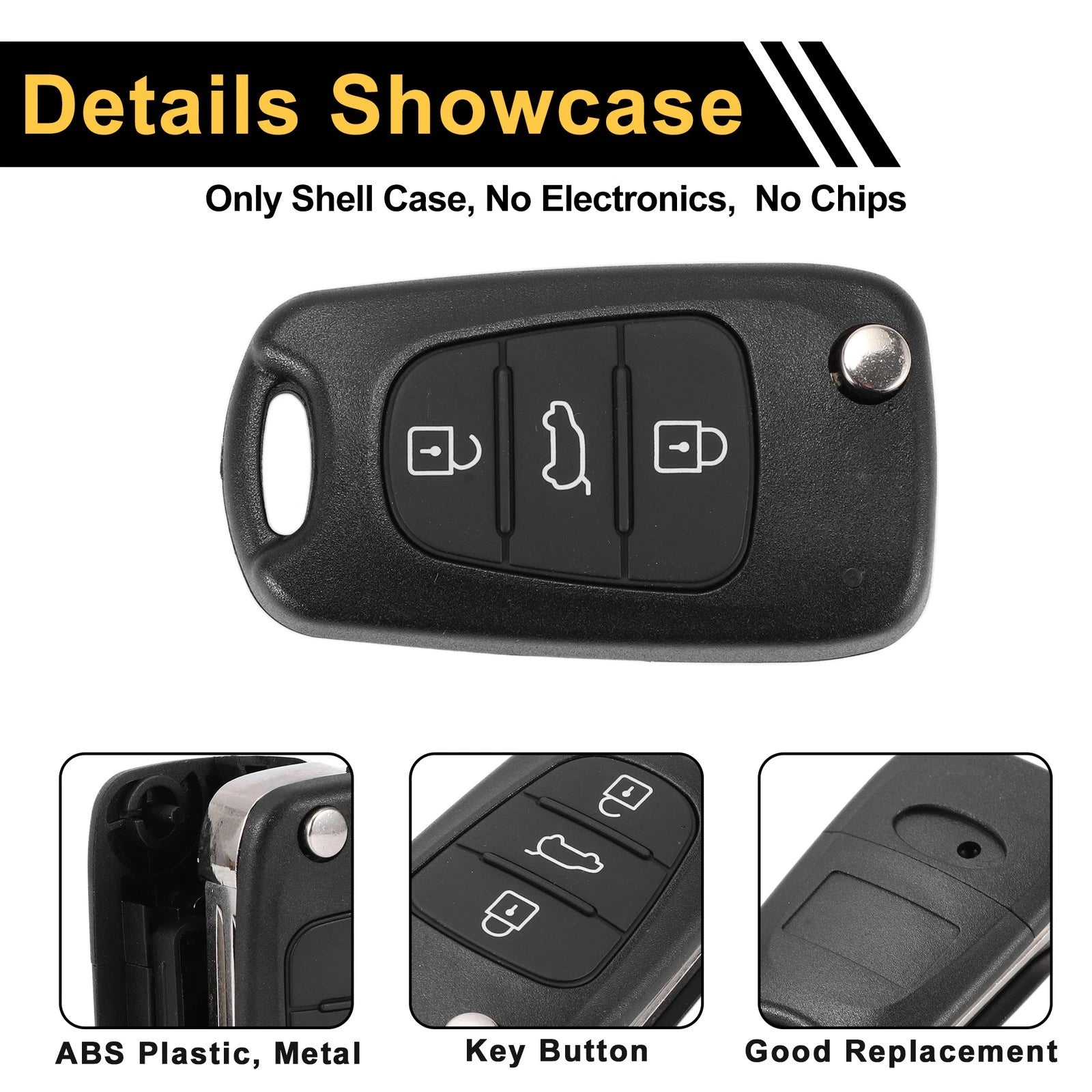 3 Button Key Fob Shell Case for Kia Rio (2013) - Black
