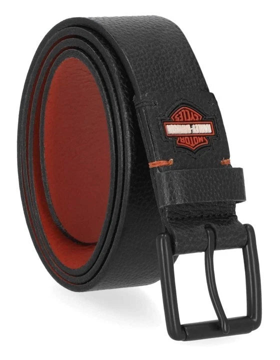 Genuine Leather Roller Buckle Belt for Harley-Davidson (Men's, Matte Black)