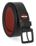 Genuine Leather Roller Buckle Belt for Harley-Davidson (Men's, Matte Black)