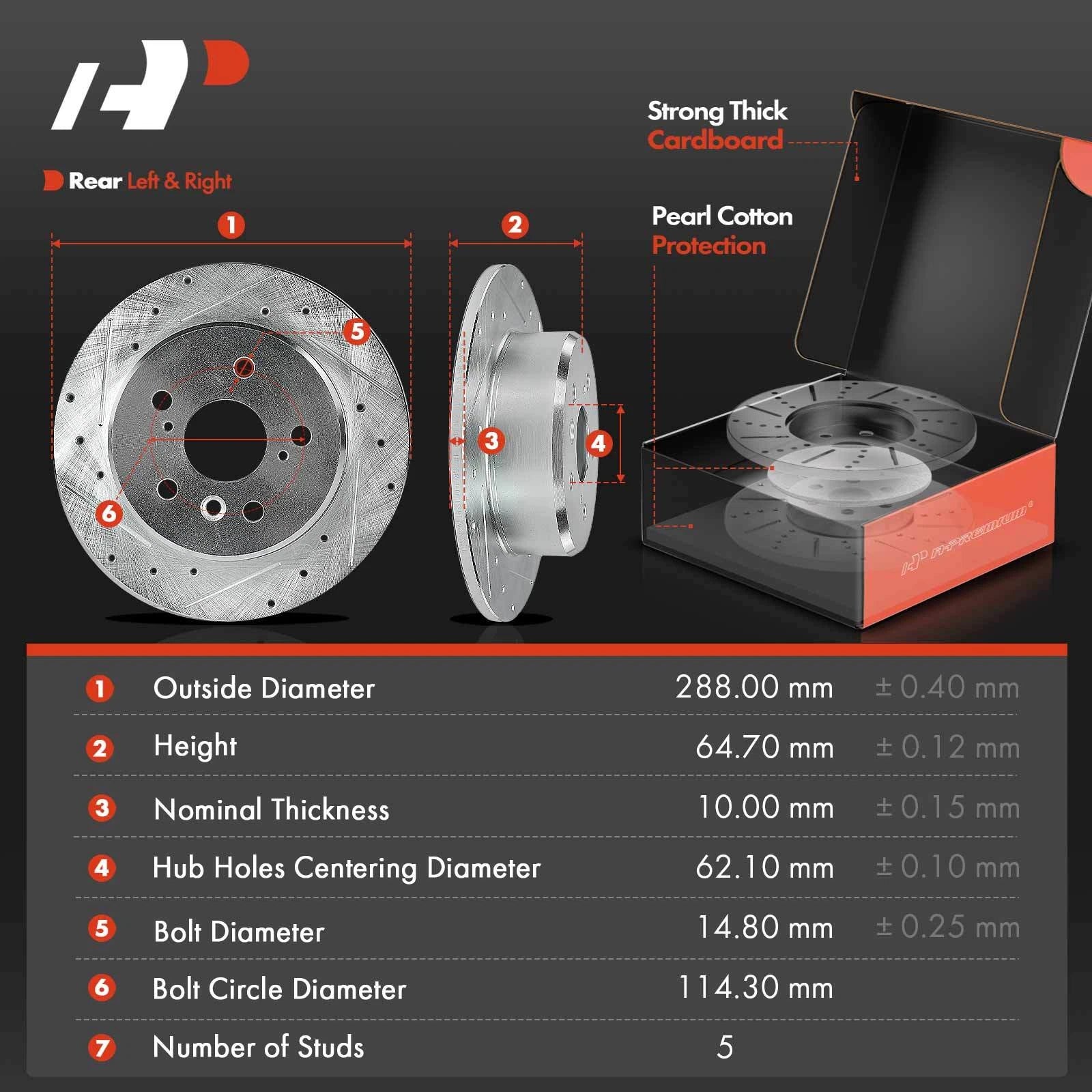 Rear Side Drilled Brake Rotors & Ceramic Pads for Toyota Highlander (2014–2019)