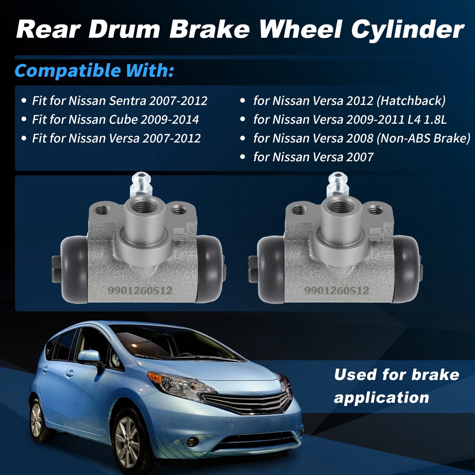 2X Rear Drum Brake Wheel Cylinder Set 44100ET000 for Nissan Sentra (2007–2012)