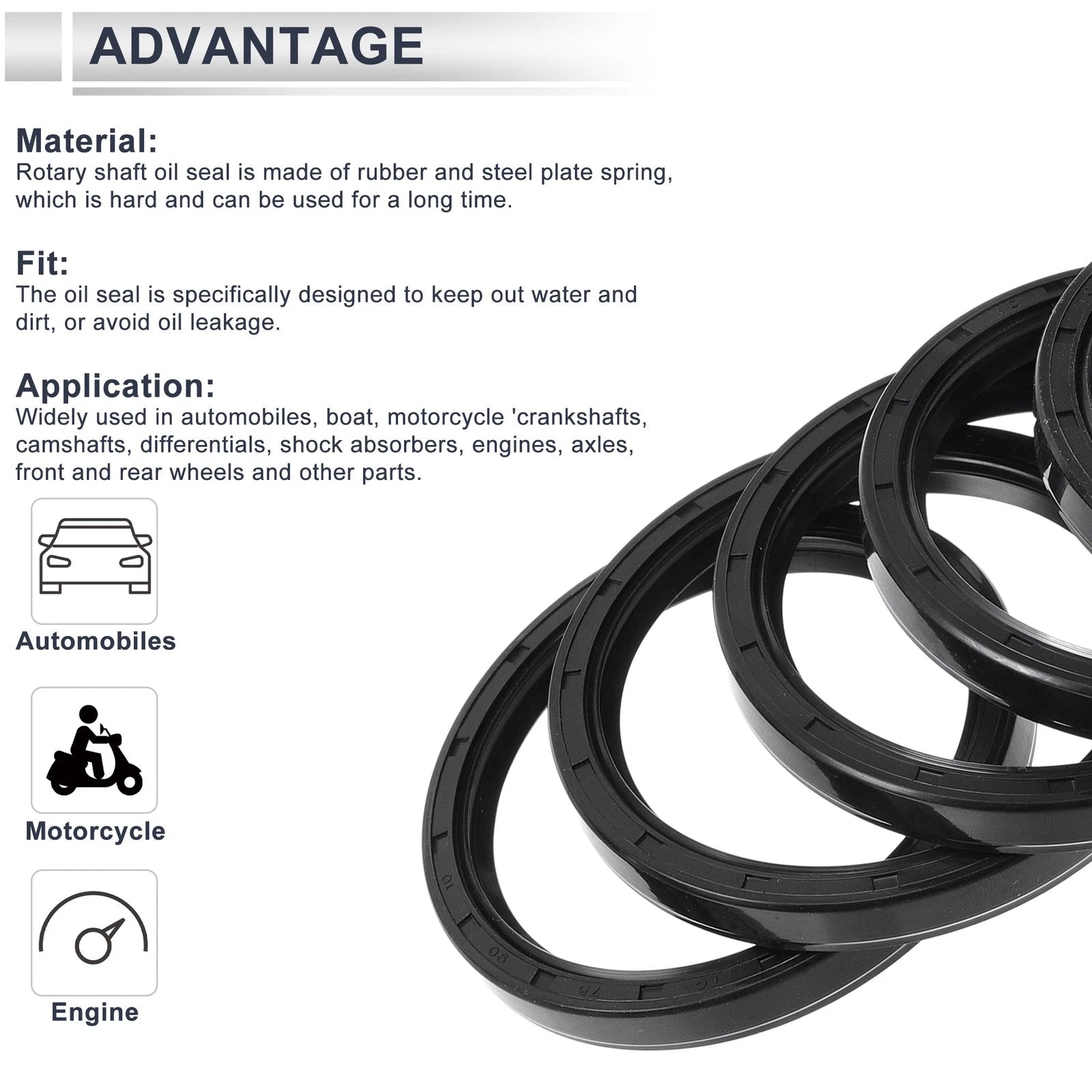 Set of 5 Oil Seal Rotary Shaft Seal Nitrile Rubber 75x90x10mm